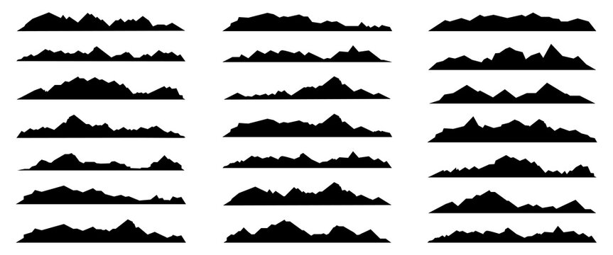 Mountain borders silhouette collection. Panorama hill elements