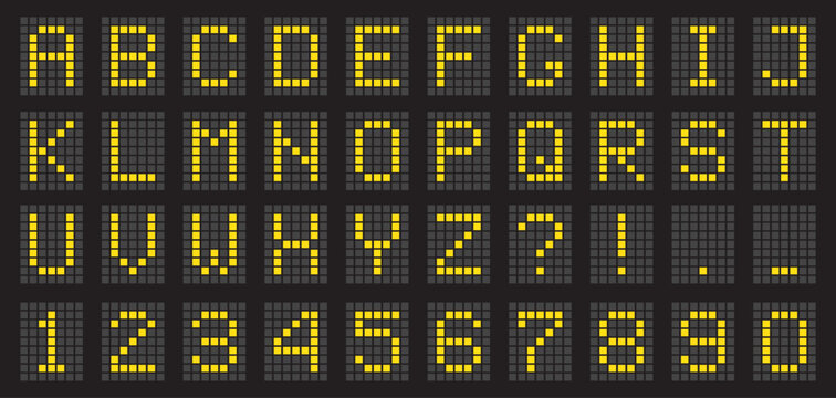 Scoreboard font with alphabet and numbers. Vector illustration