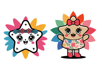 Charming Kawaii Star Set: Smiling Stars, Flowers More