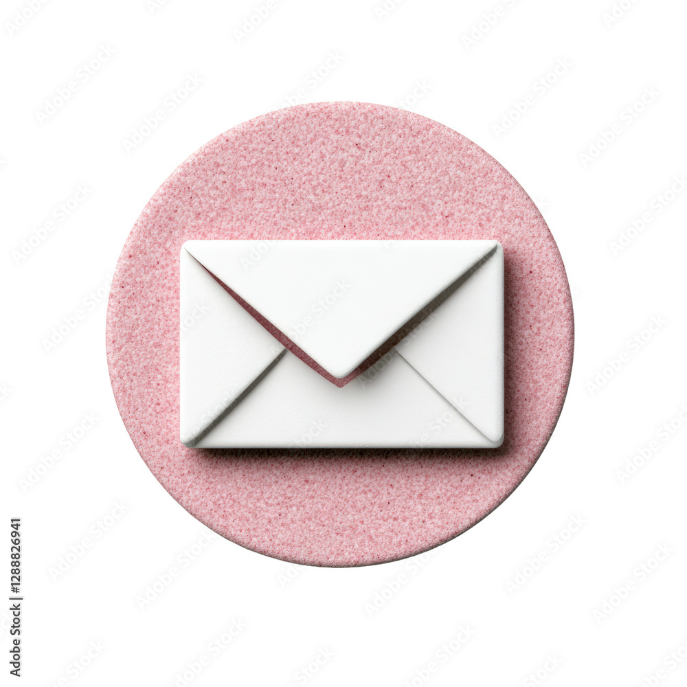Poster white envelope with pink paper on top and a unique identification number on the surface isolated on 