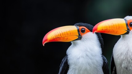 Obraz premium Two toucans close-up, rainforest background, wildlife photography, nature print