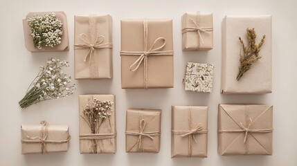 Elegant Gift Presentation with Natural Elements and Minimalist Wrapping