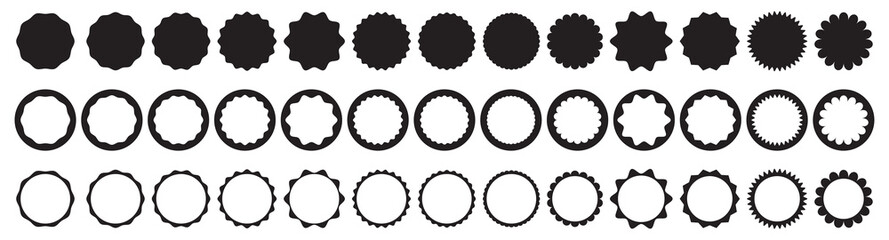 Set of abstract black scalloped circle frame