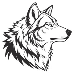 wolf head on white background line art vector