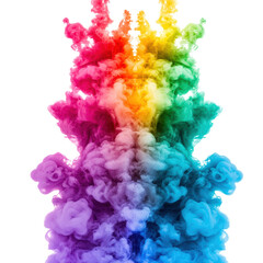 Fototapeta premium Rainbow colored smoke cloud swirling in the air creating a vibrant and colorful visual display isolated on transparent background..