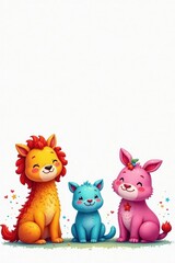 Naklejka premium Whimsical rainbow-colored animals on a white background, clipart, texture, stock