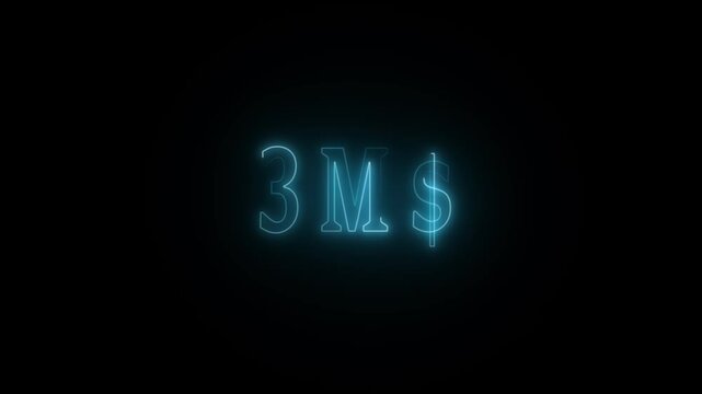 3 Million dollar, Neon abstract green glowing 3M$ text animation on black background.
