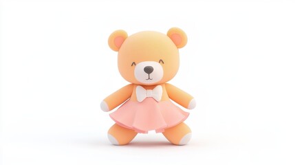 Cute Teddy Bear Dressed as Ballerina in Pastel Colors on White Background for Playful and Whimsical Themes
