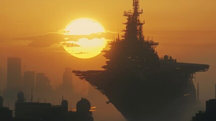 Futuristic Cityscape at Sunset: A blend of technology and natural beauty