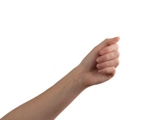 Female hands with well-manicured, glossy nails, elegantly positioned to showcase beauty, self-care, and wellness. Symbolizing perfect manicure and skincare. Isolated on white background.