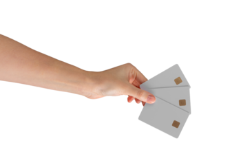 hand holding a blank credit card, ideal for showcasing promotions, banking services, and financial transactions. Perfect for advertisements, branding, and cashback offers. Isolated on white background