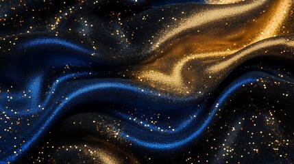 Elegant Dark Blue and Gold Fabric with Glittering Details Background