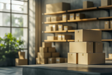 Indoors of local retail store with cardboard boxes ready for delivery. E-commerce and small business.