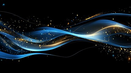 Elegant Abstract Background with Flowing Blue and Golden Light Waves