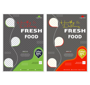 Food Menu Flyer Template . Fast food restaurant business marketing social media post or web banner template design with abstract background, logo  and verities color .