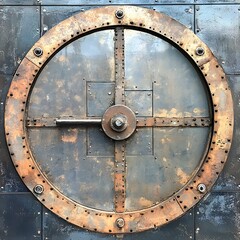 Fototapeta premium Massive Circular Bank Vault Exterior Door with Large Metal Handle