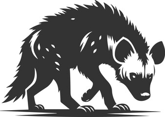 A hyena creeping forward with its belly low to the ground vector animal silhouette