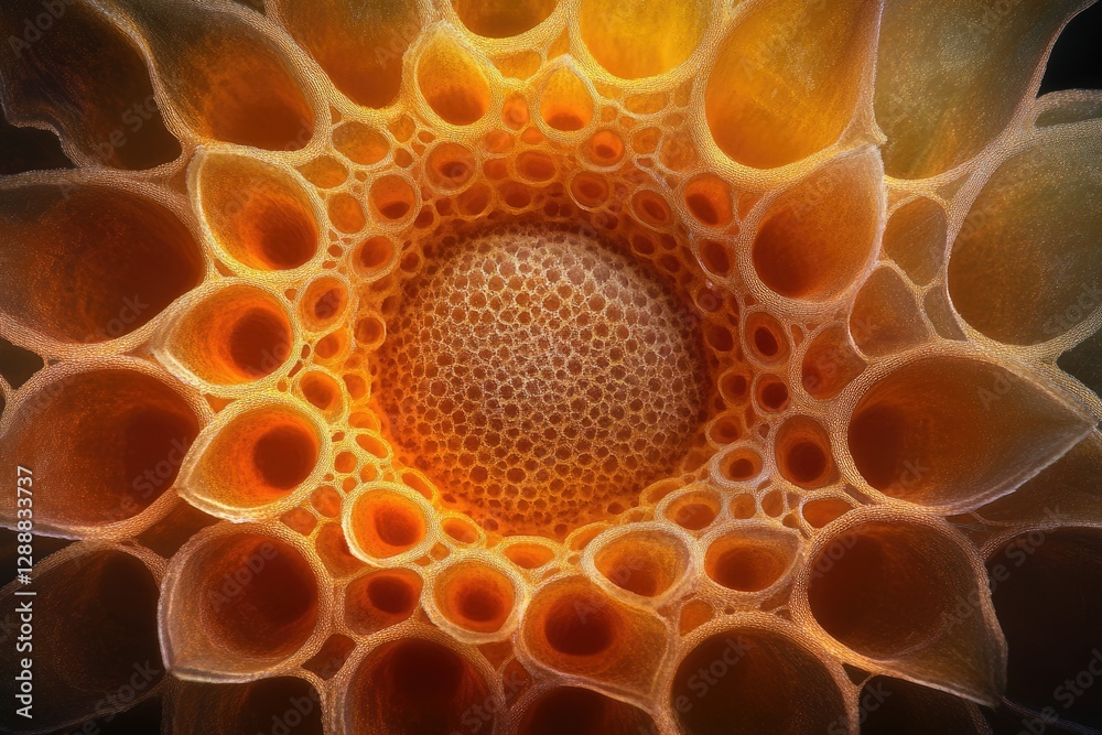 Poster Intricate honeycomb-like structure, radiating outwards from a central point, displaying a mesmerizing pattern of interconnected cells.