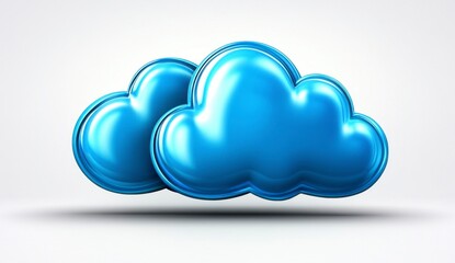 Two glossy, light blue clouds float against a simple gray background. The clouds have a three dimensional, almost metallic sheen. Soft shadow below