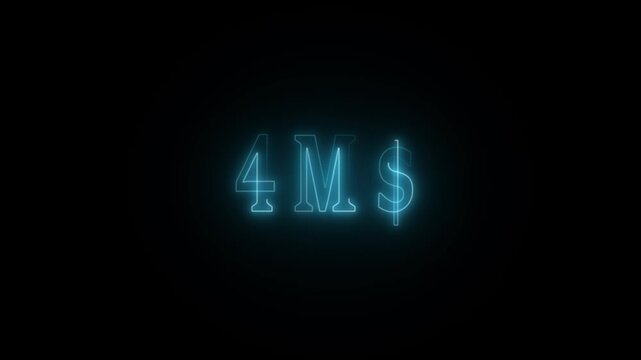 4 Million dollar, Neon abstract green glowing 4M$ text animation on black background.