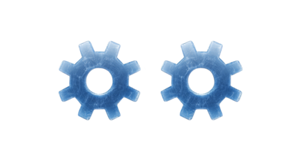 Interlocking gears on a blue background, symbol of connection, teamwork, and precision engineering