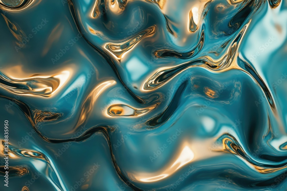 Aufkleber abstract image of swirling teal and gold liquid, creating a mesmerizing and luxurious visual texture