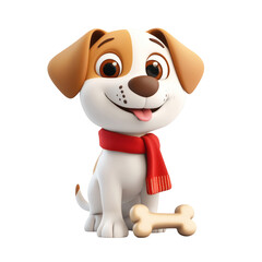 Friendly 3D Cartoon Dog with Red Scarf Isolated on Transparent Background