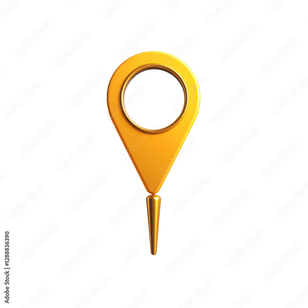 Poster yellow pin icon on a solid black background with a unique identifier code displayed above it isolate