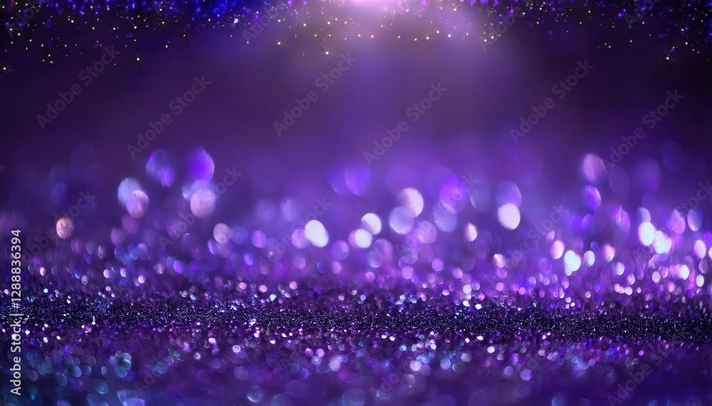 Poster purple bokeh background with shimmering sparkles, magical abstract glitter texture for design, event