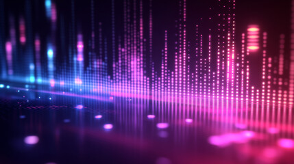 Obraz premium Digital sound wave equalizer concept with neon-colored light frequencies, representing music and technology