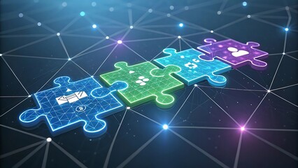Fototapeta premium Innovative 3D Puzzle Design Ideas, Teamwork, and Process Visualization