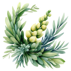 Fototapeta premium Painting of a green plant with vibrant leaves on a textured background in artistic style isolated on transparent background..