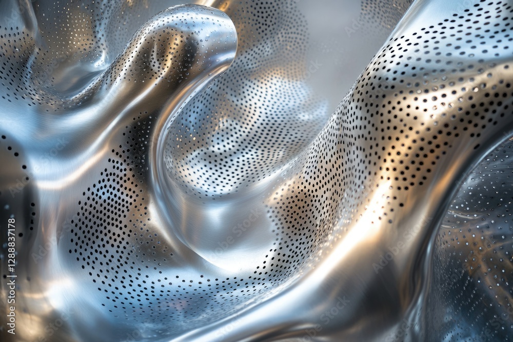 Aufkleber Abstract metallic sculpture with flowing, perforated surface.  Smooth curves and textured details.