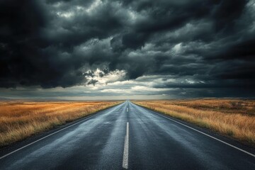 Naklejka premium Stormy Road Trip Through Golden Fields