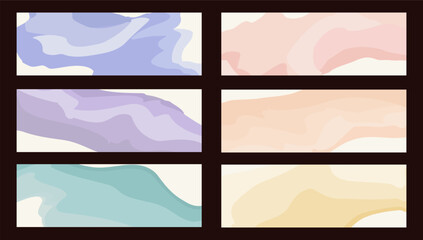 horizontal backgrounds in pastel colors with wavy smooth lines. Vector template for graphic design.