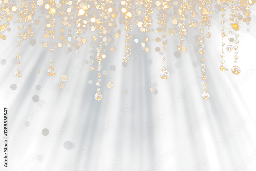 Poster Sparkling golden droplets cascading on Transparent  background.
