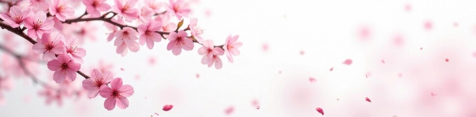 Naklejka premium Delicate pink sakura blossoms, scattered on pristine white, seamless repeat , pattern, background, motif