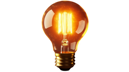 Incandescent Light Bulb with Glowing Filament png isolated transparent white background photo, image, full hd 4k download
