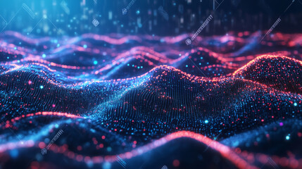 Futuristic digital landscape composed of flowing particles, evoking cyber and technology concepts