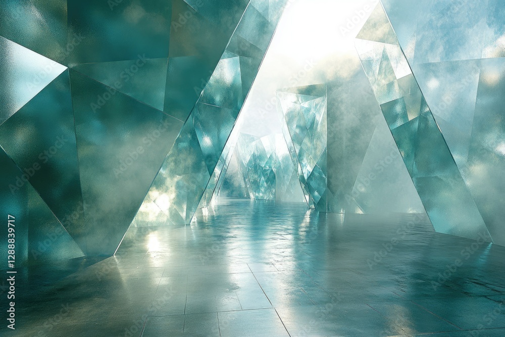 Aufkleber A futuristic, ethereal space with crystalline structures and a misty atmosphere.