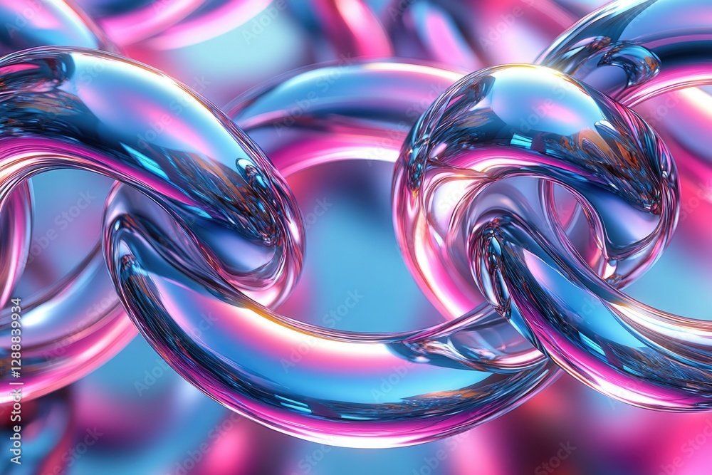 Aufkleber interlinked, iridescent, metallic chains in vibrant pink and blue hues create an abstract, visually 