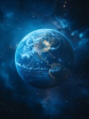 Obraz premium Planet earth rotating in space showing north and south america at night