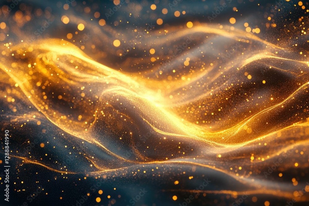 Poster Abstract golden particles flowing like waves, creating a luxurious and ethereal visual.