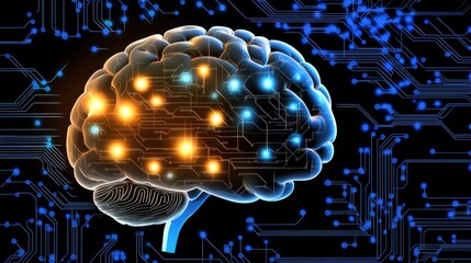 3D-rendered AI brain with bright neural connections, high-tech digital interface background.