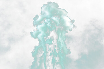 Fototapeta premium Teal smoke plume on Transparent background.