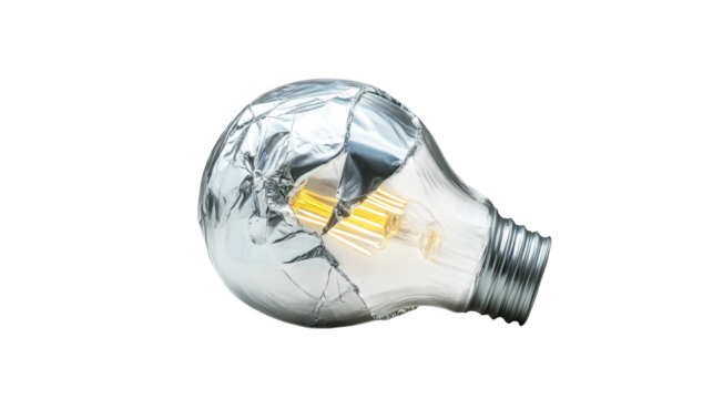 Broken light bulb isolated on white, a visual representation of disrupted ideas, lost potential, and the need for innovative solutions