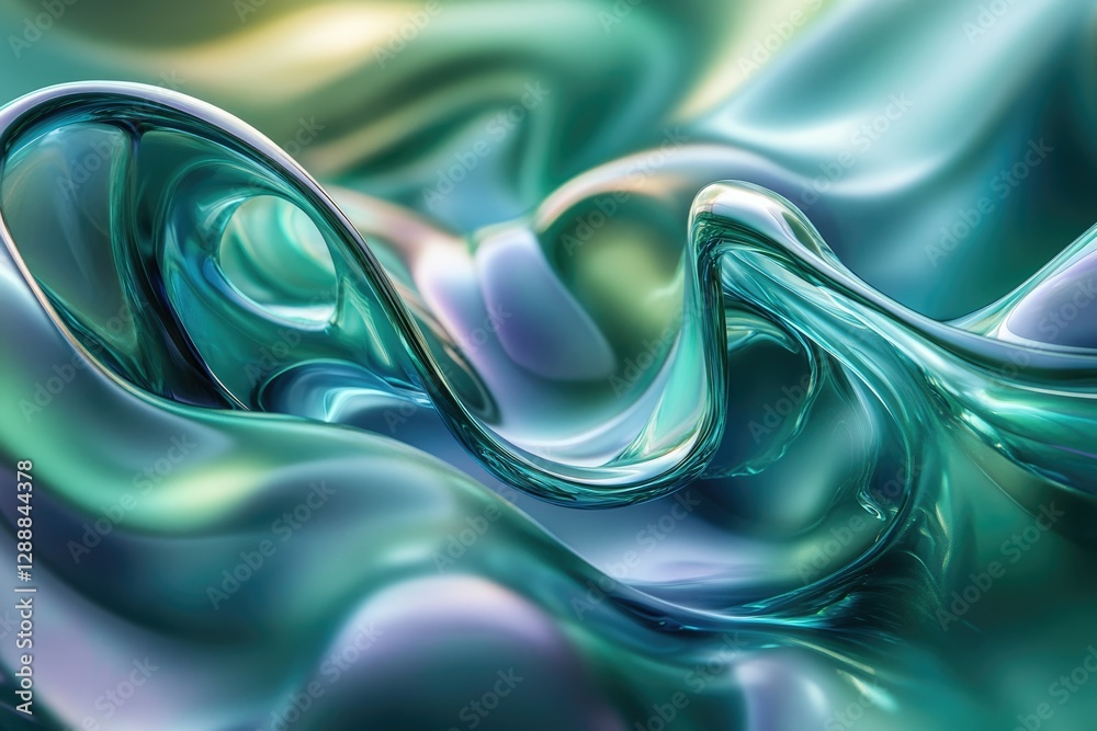 Poster Abstract image of flowing, iridescent teal liquid, creating dynamic curves and reflections.