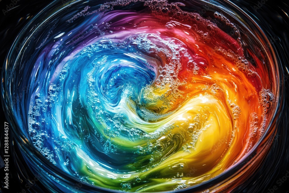Poster A mesmerizing swirl of vibrant rainbow colors, bubbly and dynamic, creating a captivating visual spectacle.