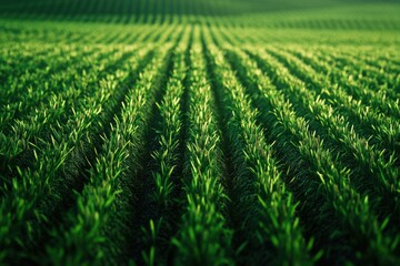 Rows of vibrant green crops stretch to the horizon, showcasing the beauty of agriculture.