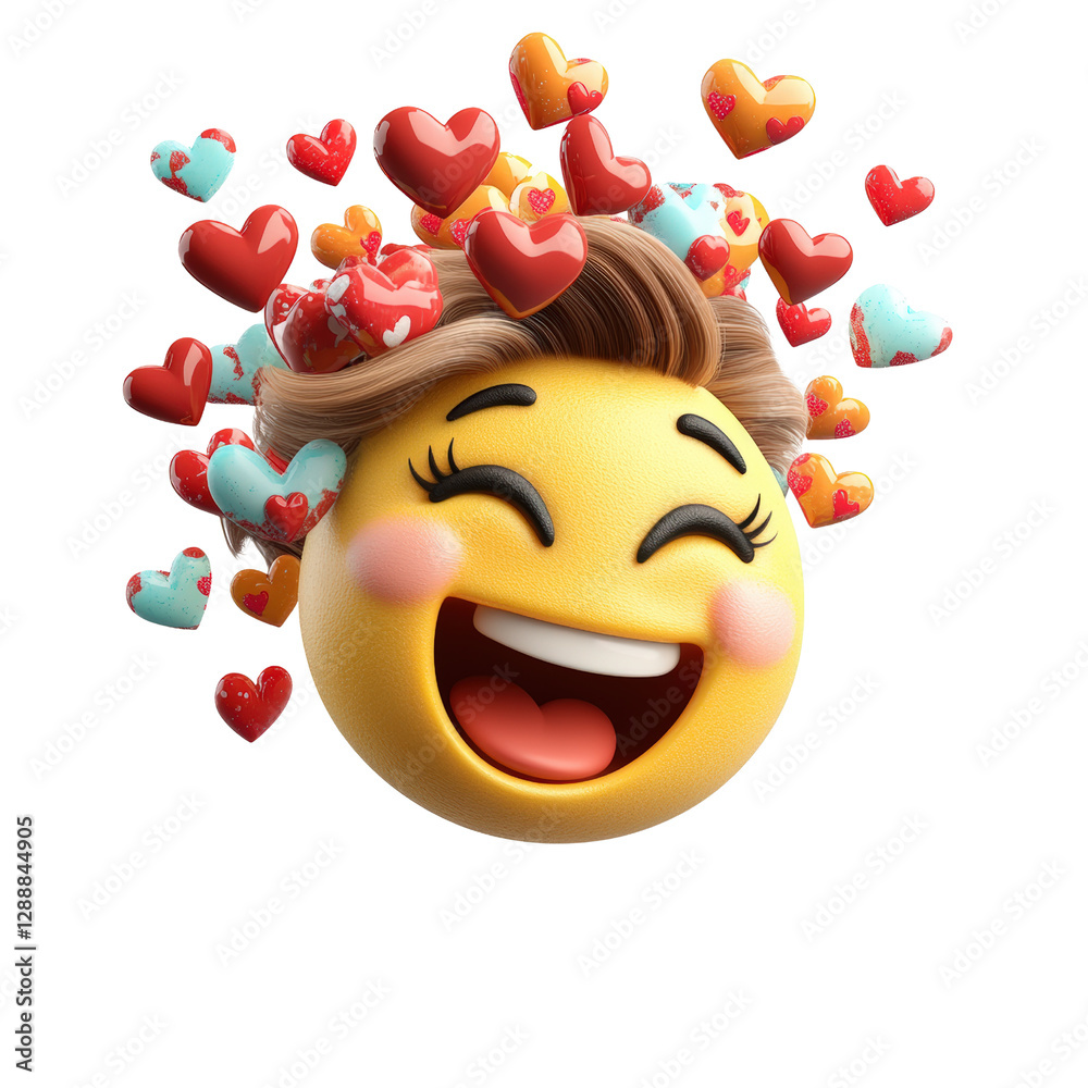 Poster smiley face surrounded by floating hearts creating a cheerful and loving atmosphere in the image iso